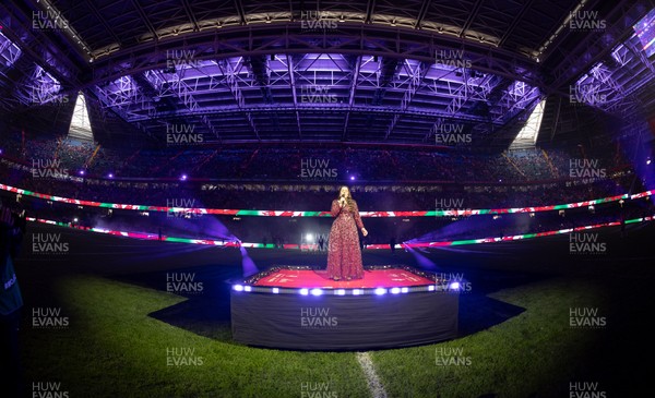 150226 - Wales v France, 2026 Guinness Six Nations - Molly Roberts performs at half time