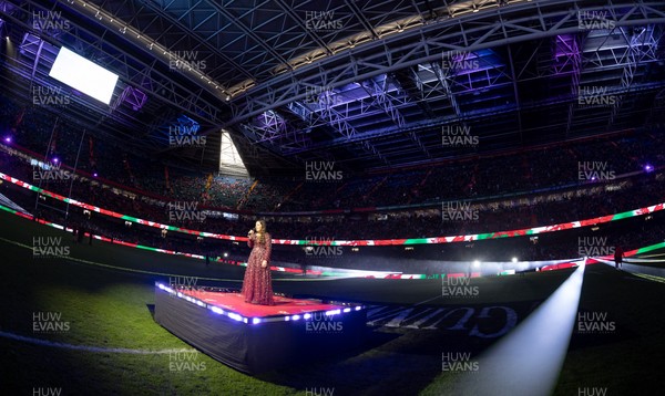 150226 - Wales v France, 2026 Guinness Six Nations - Molly Roberts performs at half time