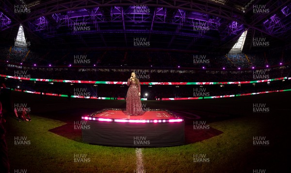 150226 - Wales v France, 2026 Guinness Six Nations - Molly Roberts performs at half time