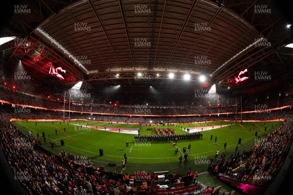 150226 - Wales v France, 2026 Guinness Six Nations - Pre match light show at the Principality Stadium