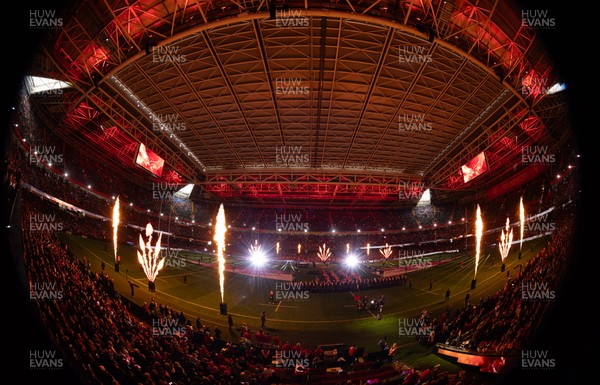 150226 - Wales v France, 2026 Guinness Six Nations - Pre match light show at the Principality Stadium