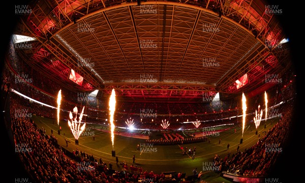 150226 - Wales v France, 2026 Guinness Six Nations - Pre match light show at the Principality Stadium