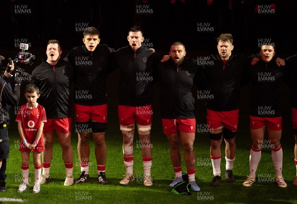 150226 - Wales v France, 2026 Guinness Six Nations - The Wales team line up for the anthems
