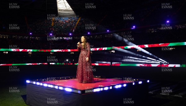 150226 - Wales v France, 2026 Guinness Six Nations - Molly Roberts performs at half time