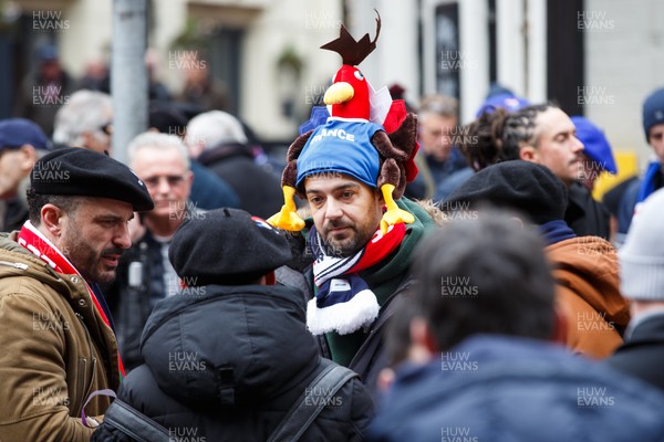 150226 - Wales v France - Guinness Six Nations - France fans in Cardiff before the game