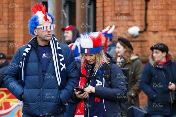 150226 - Wales v France - Guinness Six Nations - France fans in Cardiff before the game