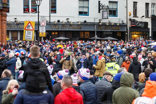 150226 - Wales v France - Guinness Six Nations - France fans outside the City Arms before the match