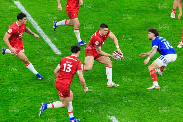 150226 - Wales v France - Guinness Six Nations - Joe Hawkins of Wales passes the ball