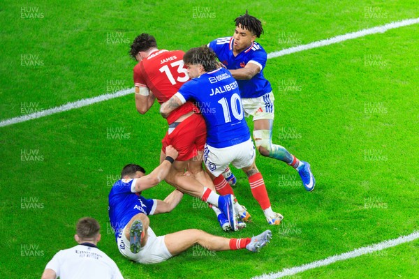 150226 - Wales v France - Guinness Six Nations - Eddie James of Wales on the attack