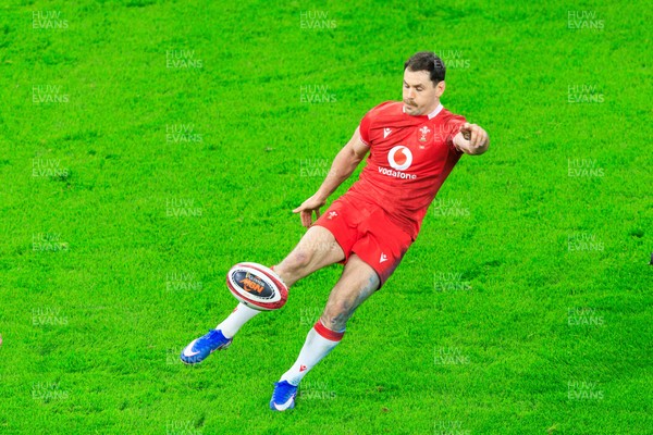 150226 - Wales v France - Guinness Six Nations - Tomos Williams of Wales kicks the ball