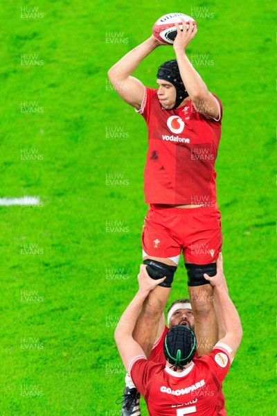 150226 - Wales v France - Guinness Six Nations - Dafydd Jenkins of Wales wins a lineout