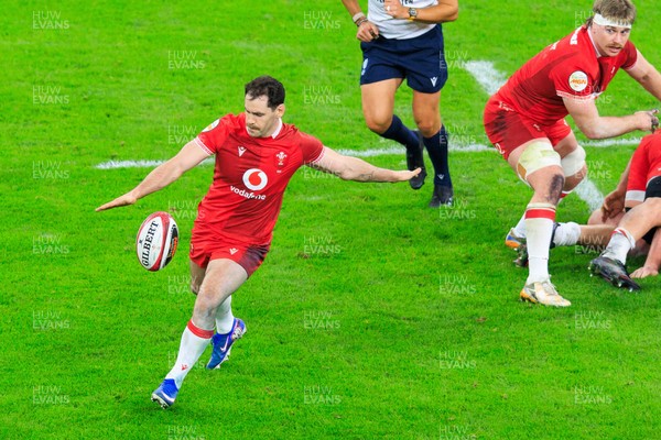 150226 - Wales v France - Guinness Six Nations - Tomos Williams of Wales kicks the ball