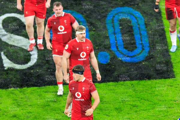 150226 - Wales v France - Guinness Six Nations - Alex Mann, Aaron Wainwright and Dewi Lake of Wales