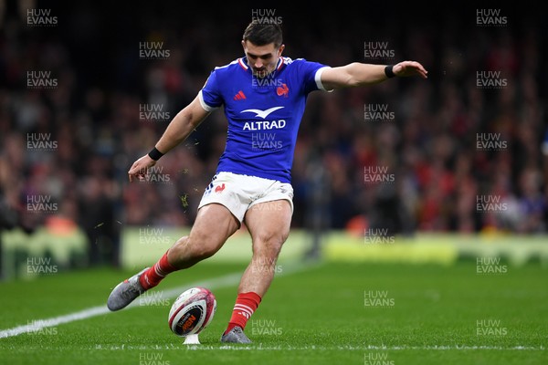 150226 - Wales v France - Guinness Men's Six Nations - Thomas Ramos of France kicks the conversion