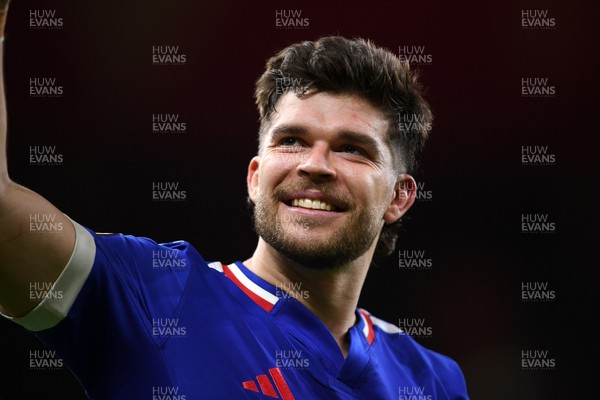 150226 - Wales v France - Guinness Men's Six Nations - Matthieu Jalibert of France celebrates the win at full time