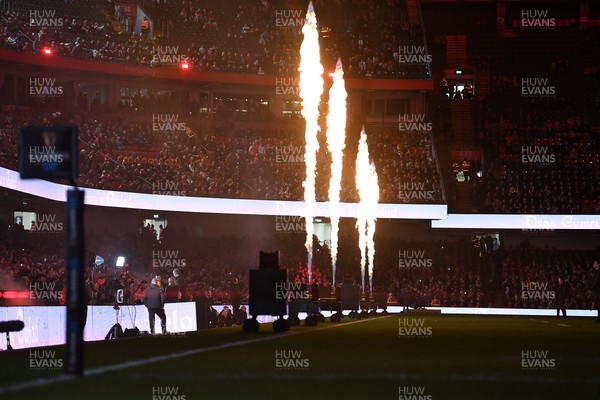 150226 - Wales v France - Guinness Men's Six Nations - Flames before the game