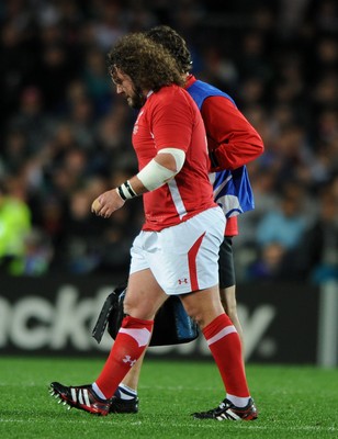 15.10.11 - Wales v France - Rugby World Cup Semi-Final 2011 - Adam Jones of Wales leaves the field with Physio Mark Davies. 