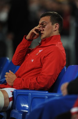 15.10.11 - Wales v France - Rugby World Cup Semi-Final 2011 - Sam Warburton of Wales looks on from the bench after being sent off. 