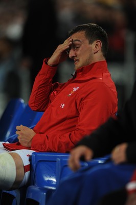 15.10.11 - Wales v France - Rugby World Cup Semi-Final 2011 - Sam Warburton of Wales looks on from the bench after being sent off. 