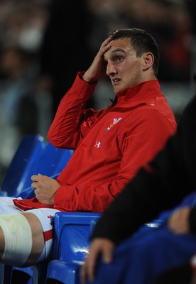 15.10.11 - Wales v France - Rugby World Cup Semi-Final 2011 - Sam Warburton of Wales looks on from the bench after being sent off. 
