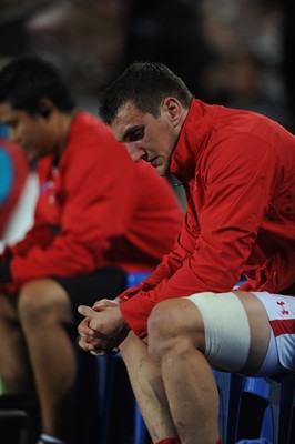 15.10.11 - Wales v France - Rugby World Cup Semi-Final 2011 - Sam Warburton of Wales looks on from the bench after being sent off. 