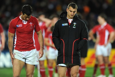 15.10.11 - Wales v France - Rugby World Cup Semi-Final 2011 - Mike Phillips and Sam Warburton of Wales look dejected at the end of the game. 