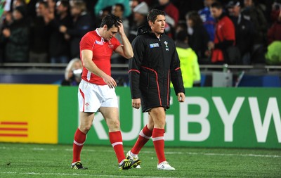 15.10.11 - Wales v France - Rugby World Cup Semi-Final 2011 - Stephen Jones and James Hook of Wales look dejected at the end of the game. 
