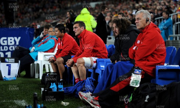 15.10.11 - Wales v France - Rugby World Cup Semi-Final 2011 - Sam Warburton of Wales looks on from the bench after being sent off. 