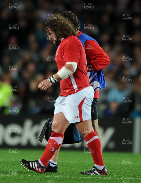 15.10.11 - Wales v France - Rugby World Cup Semi-Final 2011 - Adam Jones of Wales leaves the field with Physio Mark Davies. 