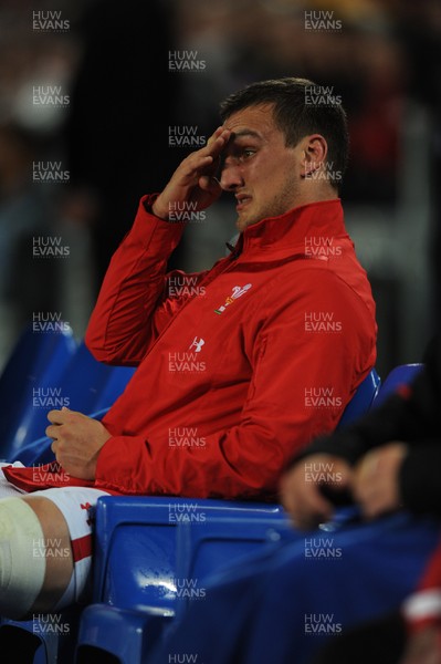 15.10.11 - Wales v France - Rugby World Cup Semi-Final 2011 - Sam Warburton of Wales looks on from the bench after being sent off. 