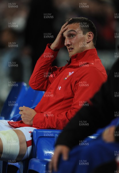 15.10.11 - Wales v France - Rugby World Cup Semi-Final 2011 - Sam Warburton of Wales looks on from the bench after being sent off. 