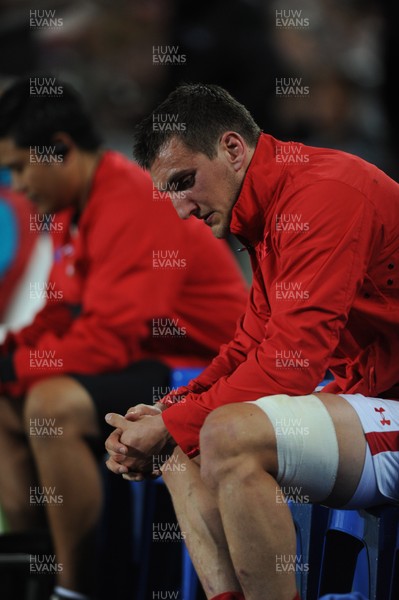 15.10.11 - Wales v France - Rugby World Cup Semi-Final 2011 - Sam Warburton of Wales looks on from the bench after being sent off. 