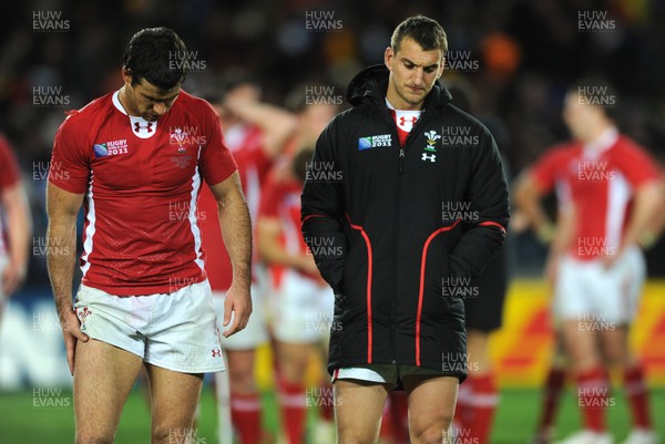 15.10.11 - Wales v France - Rugby World Cup Semi-Final 2011 - Mike Phillips and Sam Warburton of Wales look dejected at the end of the game. 
