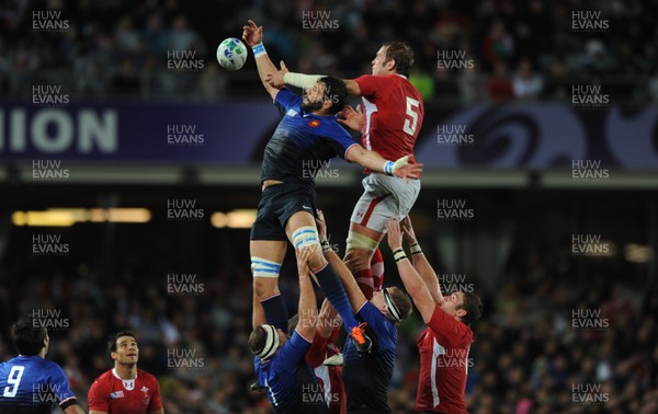 15.10.11 - Wales v France - Rugby World Cup Semi-Final 2011 - Lionel Nallet of France and Alun Wyn Jones of Wales compete for line-out ball. 