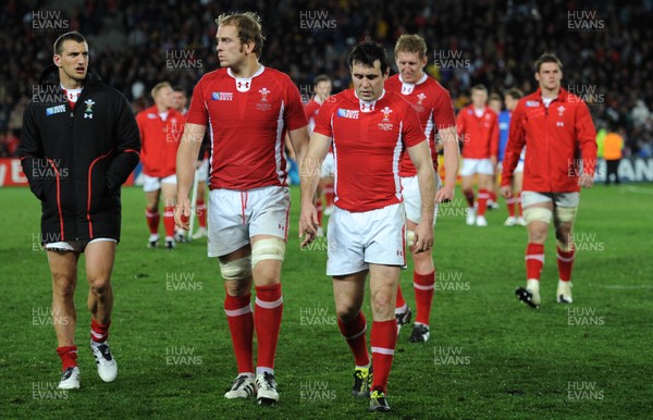 15.10.11 - Wales v France - Rugby World Cup Semi-Final 2011 - Sam Warburton, Alun Wyn Jones and Stephen Jones of Wales look dejected at the end of the game. 
