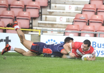 160612 - Wales v France  - Race Course Ground, Wrexham - Rhys Williams of Wales scores