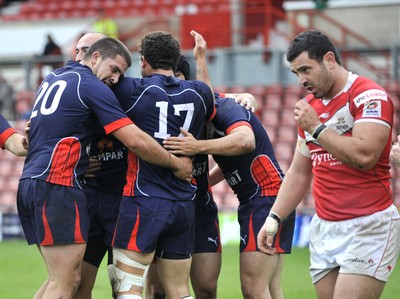 160612 - Wales v France  - Race Course Ground,  Wrexham - The French players celebrate victory at the final whistle