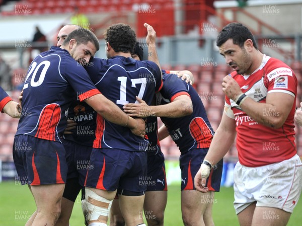 160612 - Wales v France  - Race Course Ground,  Wrexham - The French players celebrate victory at the final whistle