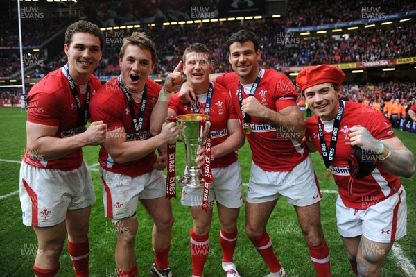 170312 - RBS Six Nations 2012 - Wales v France -Grand Slam celebrations,  George North, Jonathan Davies, Scott Williams, Mike Phillips and Leigh Halfpenny