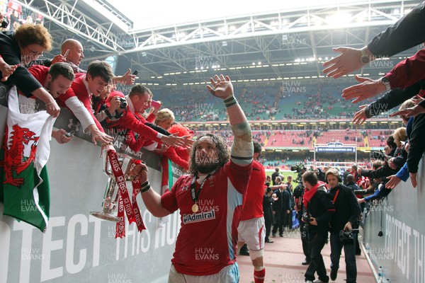 170312 -  Wales v France, RBS 6 Nations - Wales' Adam Jones celebrates Grand Slam victory