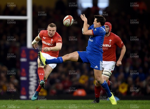 170318 - Wales v France - NatWest 6 Nations -  Hadleigh Parkes of Wales kicks through