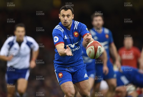 170318 - Wales v France - NatWest 6 Nations 2018 - Lionel Beauxis of France gets the ball away