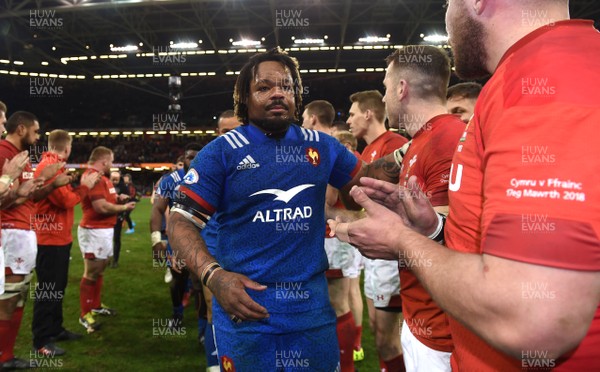 170318 - Wales v France - NatWest 6 Nations 2018 - Mathieu Bastareaud of France at the end of the game