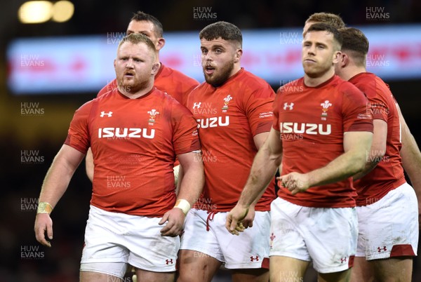 170318 - Wales v France - NatWest 6 Nations 2018 - Samson Lee, Nicky Smith and Gareth Davies of Wales