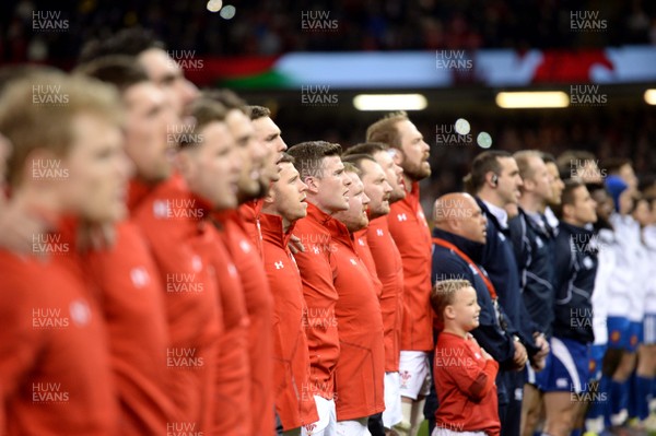 170318 - Wales v France - NatWest 6 Nations 2018 - Scott Williams during the anthems
