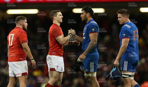 170318 - Wales v France - Natwest 6 Nations Championship - George North of Wales shakes hands with Sebastien Vahaamahina of France