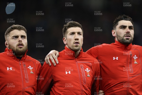 170318 - Wales v France - Natwest 6 Nations Championship - Nicky Smith, Justin Tipuric and Cory Hill of Wales