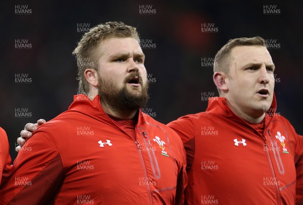 170318 - Wales v France - Natwest 6 Nations Championship - Tomas Francis and Hadleigh Parkes of Wales