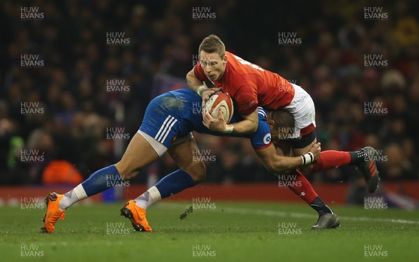 170318 - Wales v France, NatWest 6 Nations 2018 - Liam Williams of Wales is tackled by Gael Fickou of France