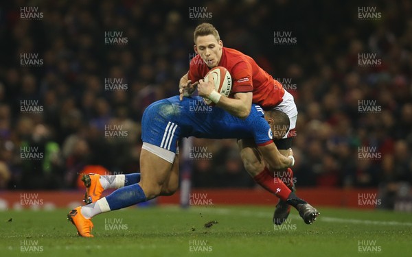 170318 - Wales v France, NatWest 6 Nations 2018 - Liam Williams of Wales is tackled by Gael Fickou of France